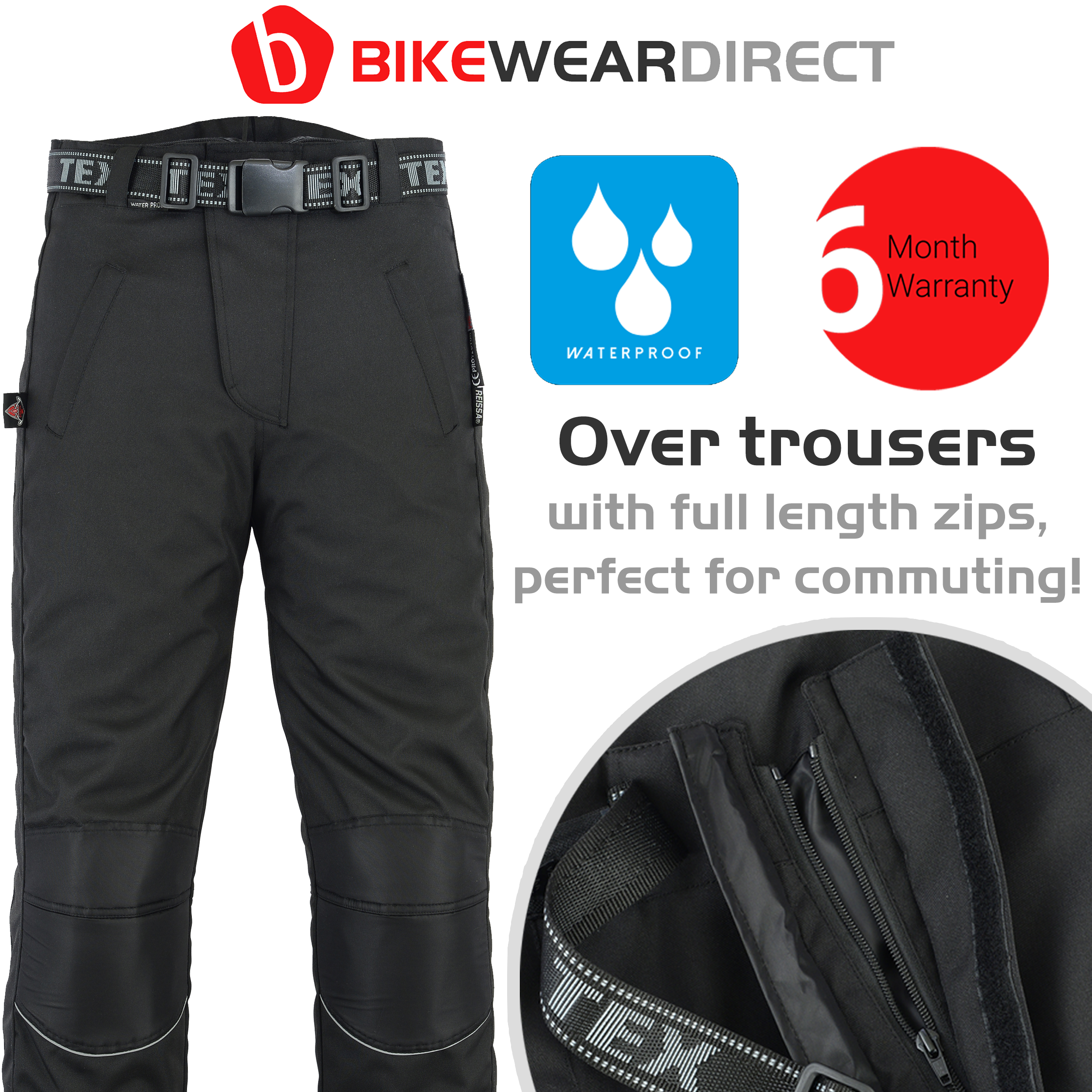 Motorbike Over Trousers Motorcycle Waterproof CE Knee Armour Rain